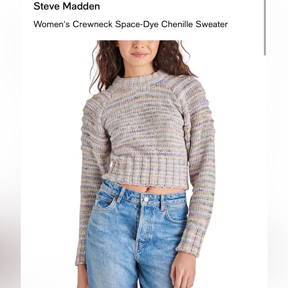 Steve Madden Women’s Crewneck Space-Dye Chenile Sweater Size XS